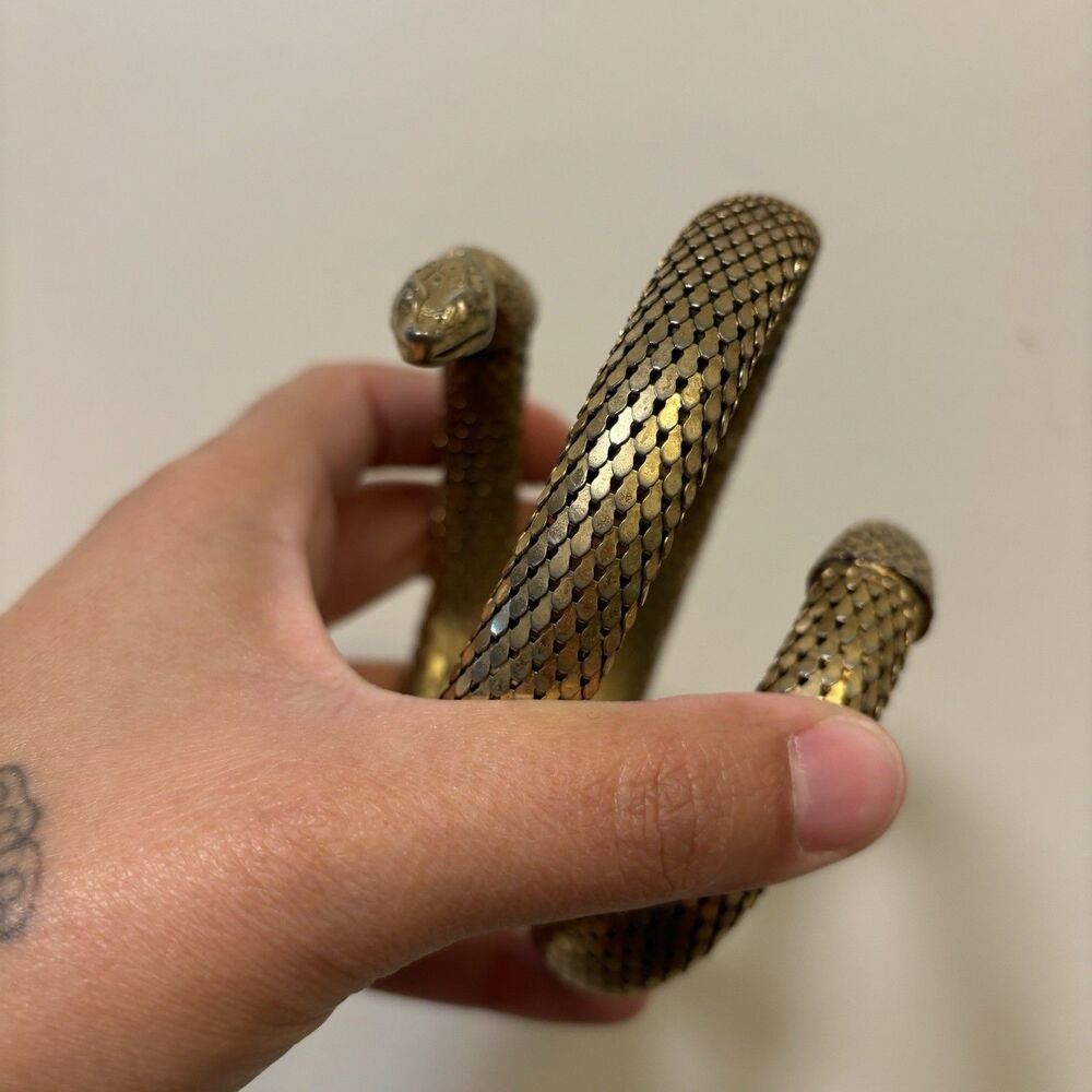Whiting Davis 50s Gold Tone Mesh Snake Wrap Bracelet, Vintage Statement Egyptian - Picture 2 of 5